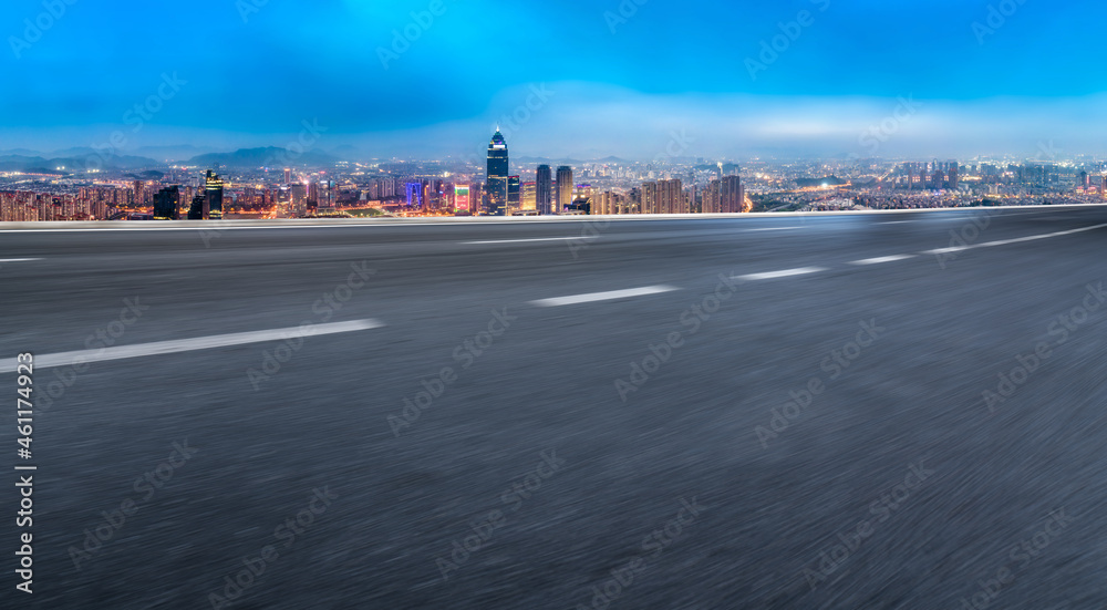 Empty asphalt road and city skyline and building landscape, China.