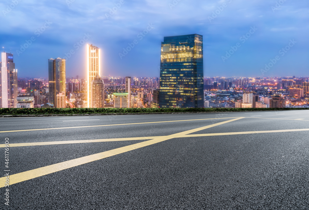 Empty asphalt road and city skyline and building landscape, China.