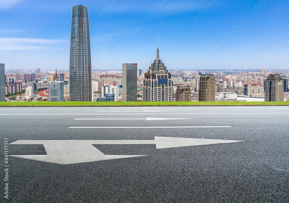 Empty asphalt road and city skyline and building landscape, China.