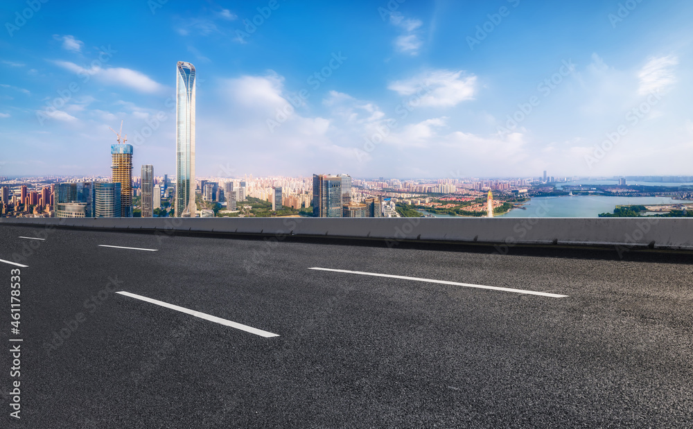 Empty asphalt road and city skyline and building landscape, China.