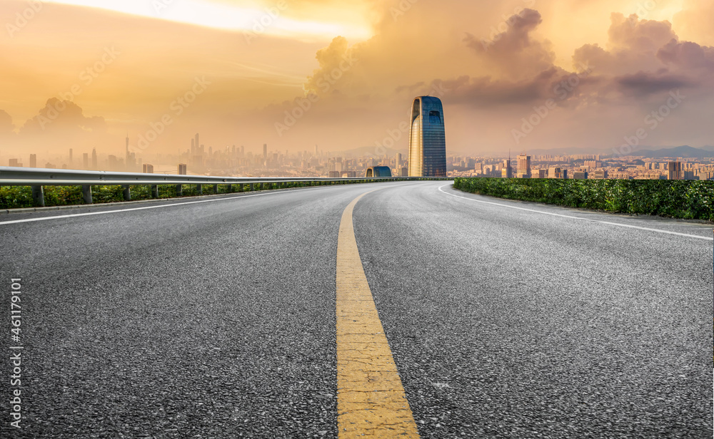 Empty asphalt road and city skyline and building landscape, China.