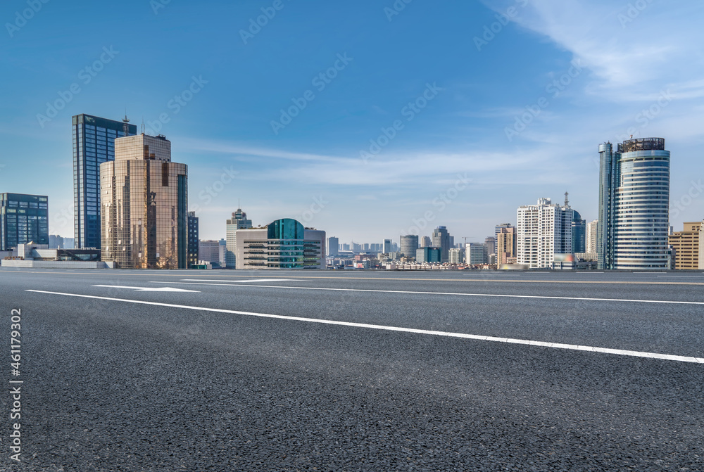 Empty asphalt road and city skyline and building landscape, China.