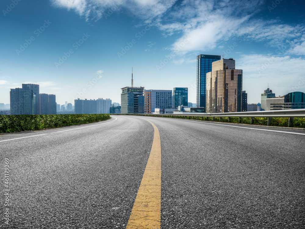 Empty asphalt road and city skyline and building landscape, China.