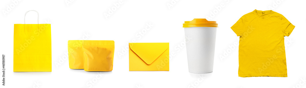 Set of blank items for branding on white background