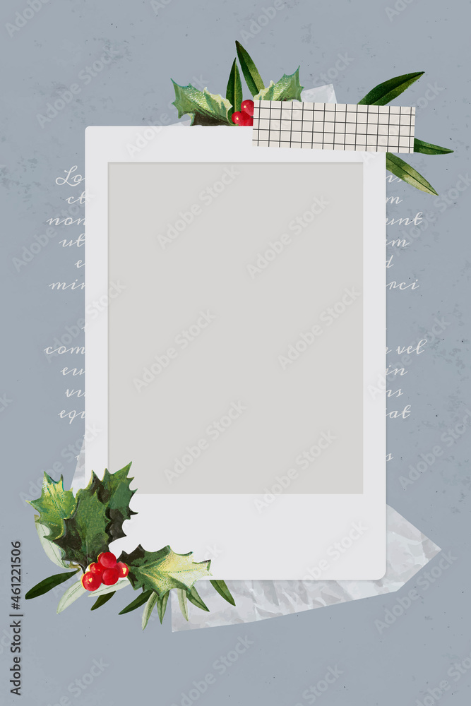 Christmas decorated blank instant photo frame vector