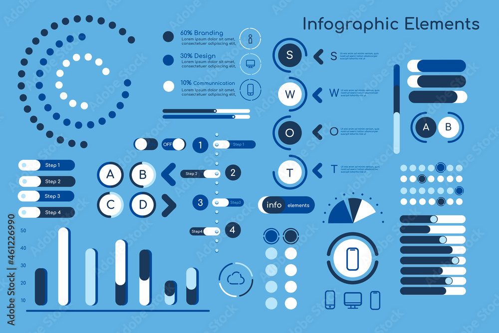 蓝色信息图设计元素矢量集合