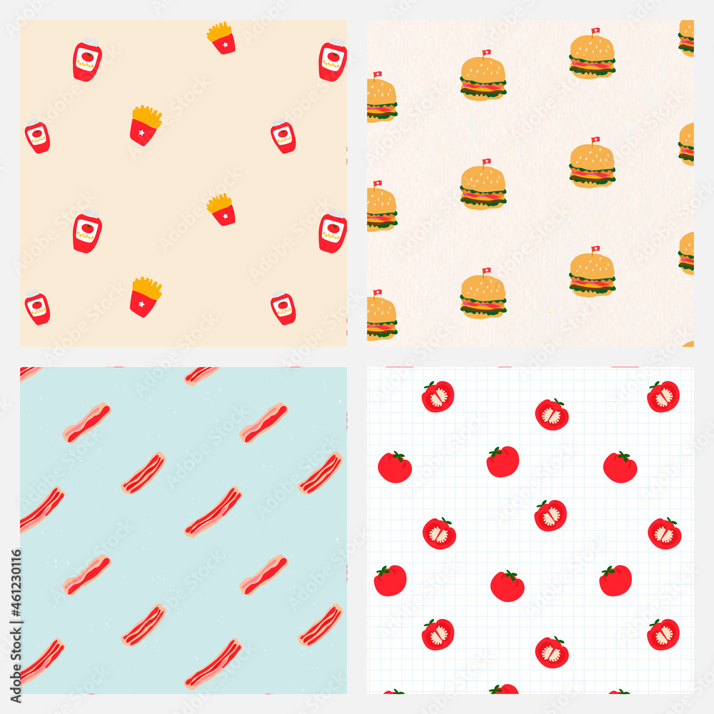 Vector pastel seamless food pattern background