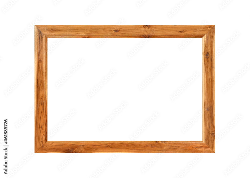 New natural teak (Tectona grandis) wooden frame isolate on white background. Clipping path.