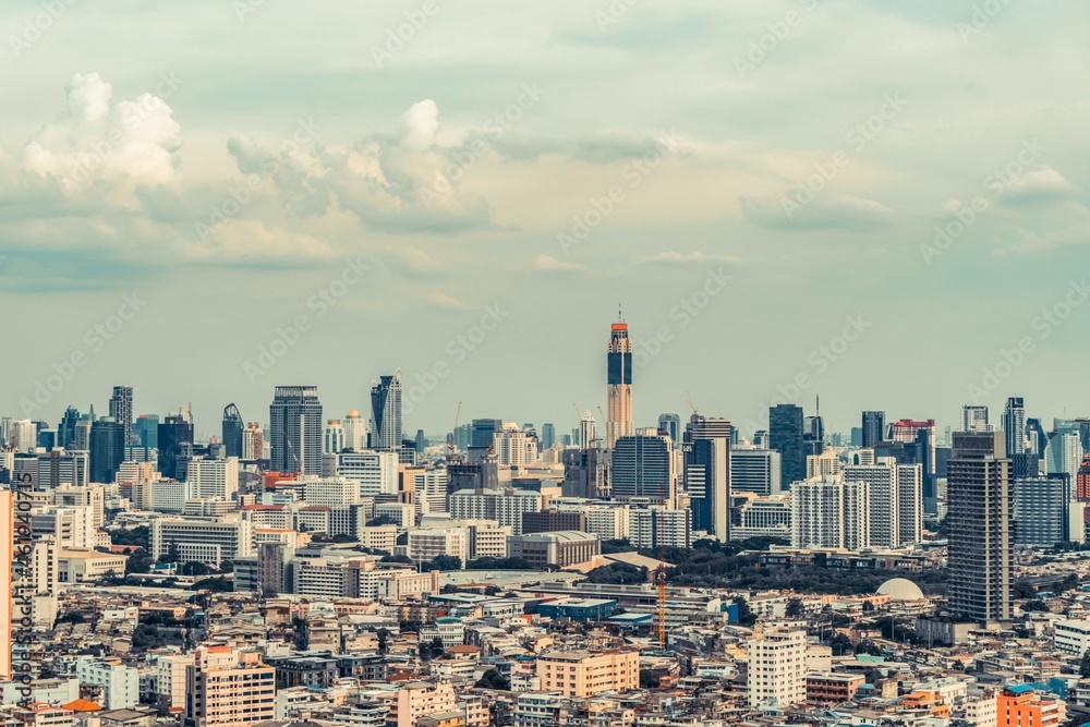 Cityscape and high-rise buildings in metropolis city center . Downtown business district in panorami