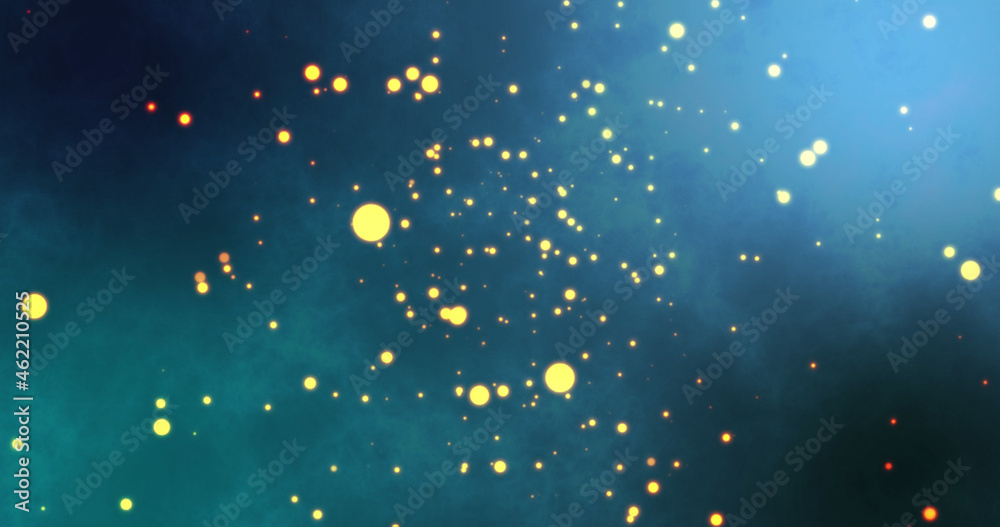 Image of warm glowing yellow spots floating on blue background