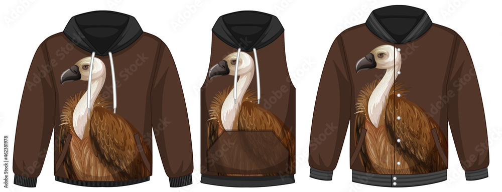 Set of different jackets with vulture template