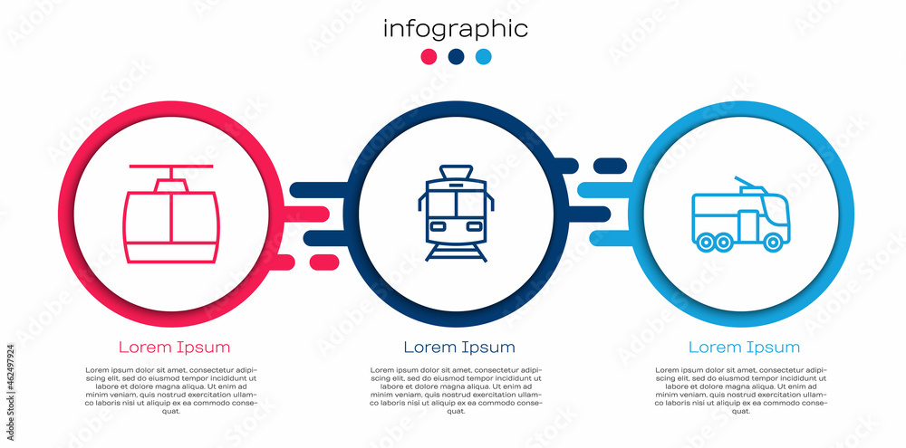 设置线路缆车、有轨电车、铁路和有轨电车。商业信息图模板。矢量