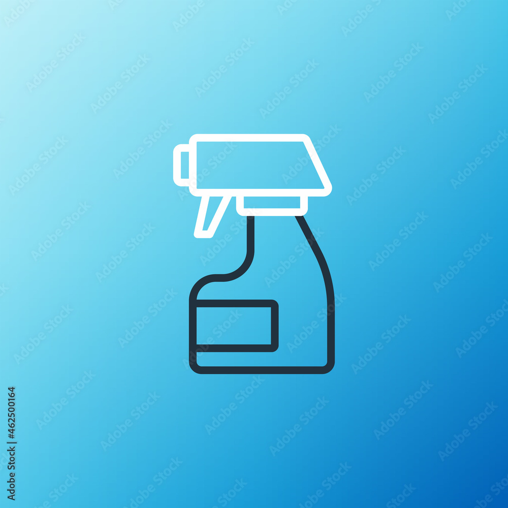 Line Cleaning spray bottle with detergent liquid icon isolated on blue background. Stain remover. Co