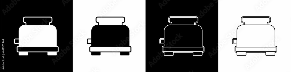 Set Toaster icon isolated on black and white background. Vector