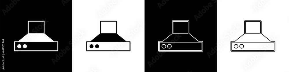 Set Kitchen extractor fan icon isolated on black and white background. Cooker hood. Kitchen exhaust.