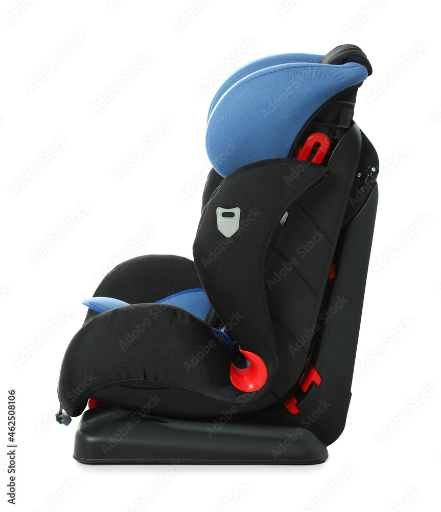 Childrens car safety seat on white background