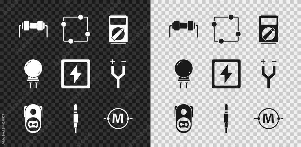Set Resistor electricity, Electric circuit scheme, Multimeter, Electrical outlet, Audio jack, Light 