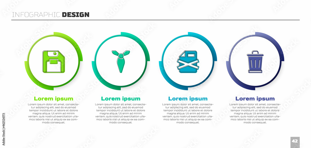 设置软盘、绑定、删除文件文档和垃圾桶。商业信息图模板。矢量