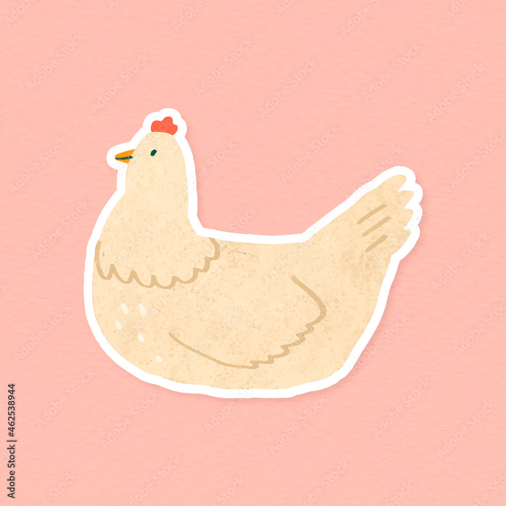 Watercolor cream chicken sticker vector