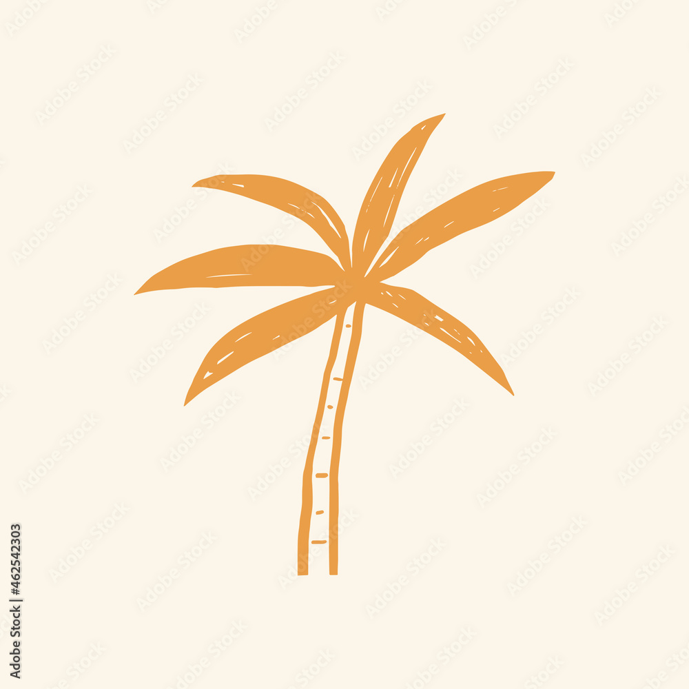 Palm tree sticker vector summer doodle graphic in orange