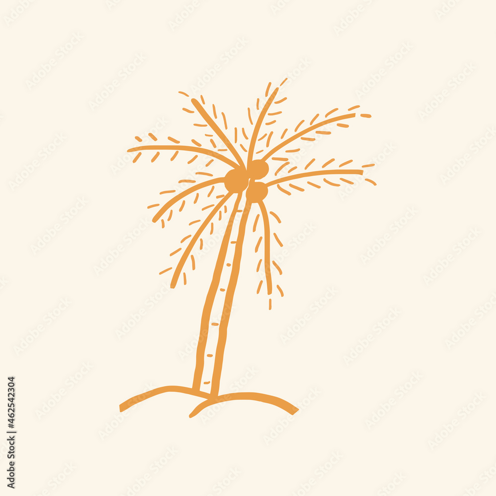 Coconut tree sticker vector summer doodle graphic in orange