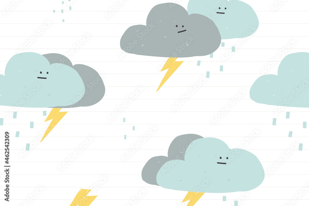 Rainy clouds seamless pattern vector cute doodle background for kids