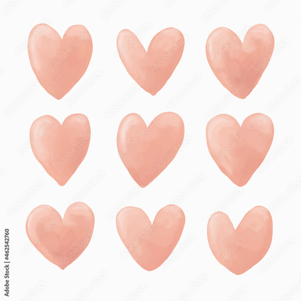 Pink watercolor heart vector set, cute love illustration