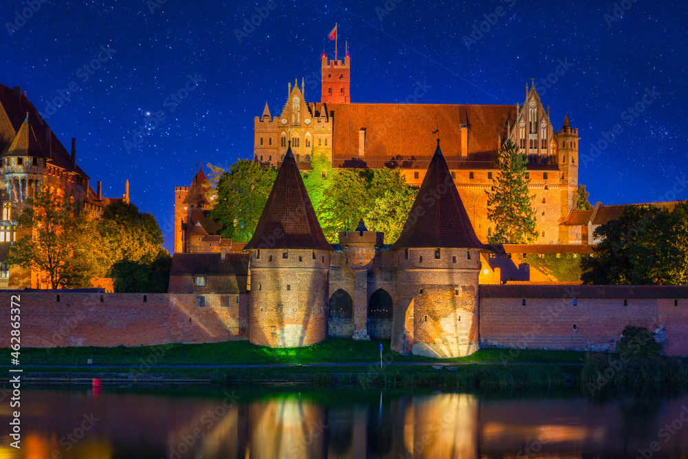 Malbork Castle of the Teutonic Order at night, Poland