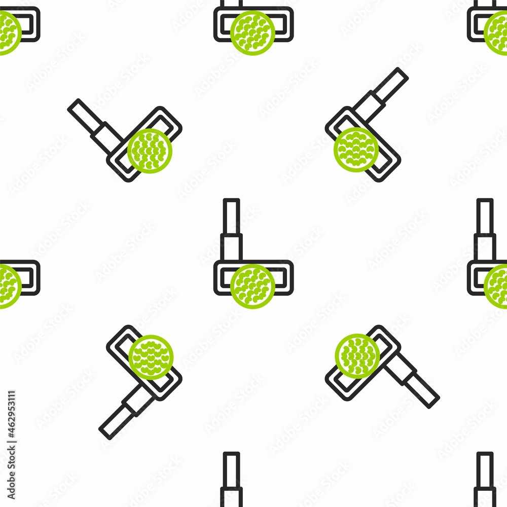 Line Golf club with ball icon isolated seamless pattern on white background. Vector