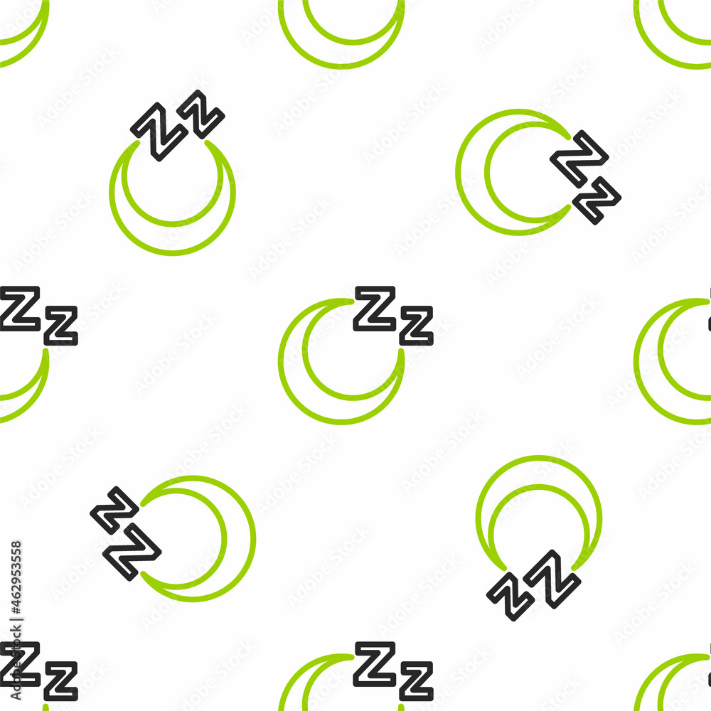 Line Time to sleep icon isolated seamless pattern on white background. Sleepy zzz. Healthy lifestyle