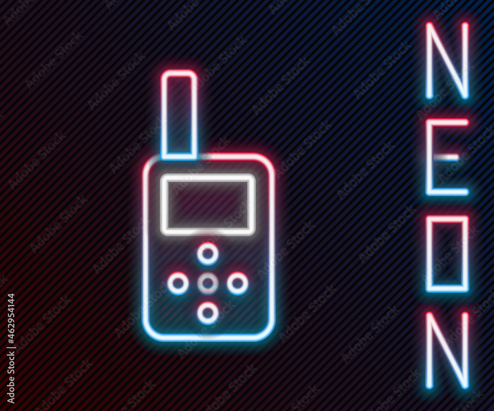 Glowing neon line Baby monitor walkie talkie icon isolated on black background. Colorful outline con