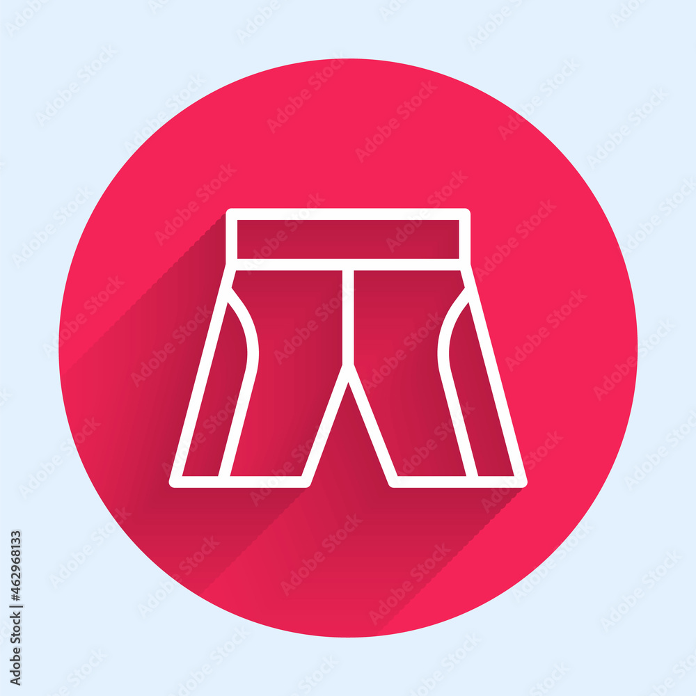 White line Short or pants icon isolated with long shadow. Red circle button. Vector