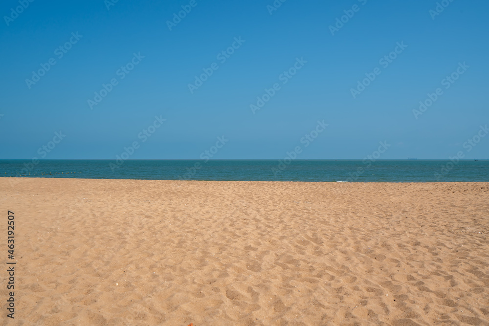 Beach volleyball court with an ocean background. Summer sport concept