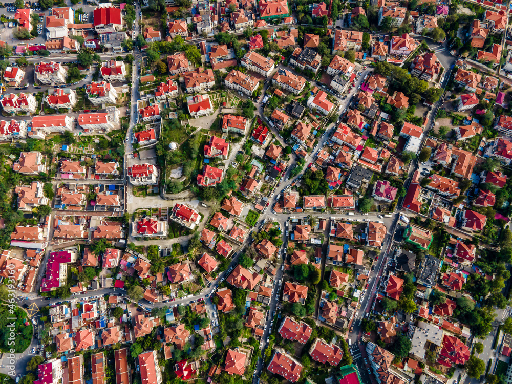 Aerial photography of the architectural landscape of Qingdaos old city