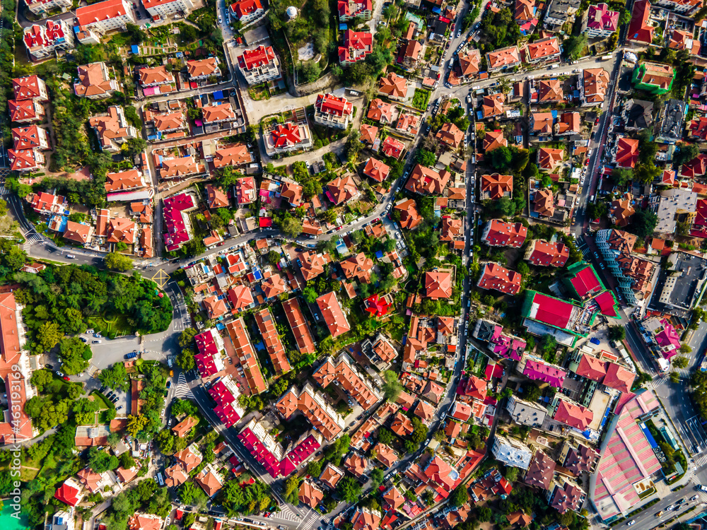 Aerial photography of the architectural landscape of Qingdaos old city