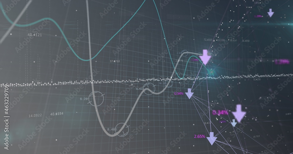 网格上的线条和数字变化、箭头和数据处理的图像