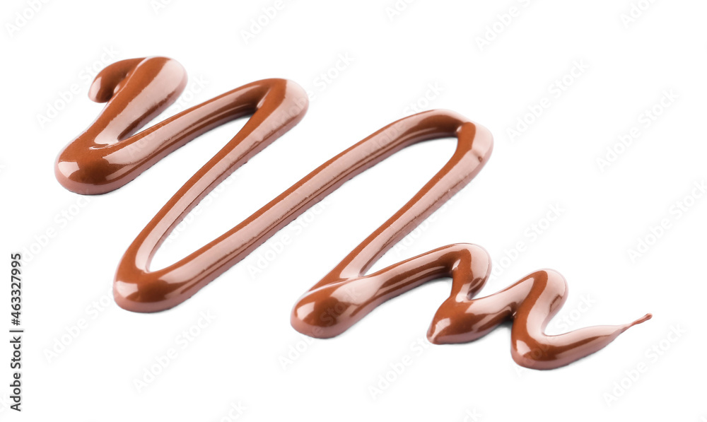 Chocolate syrup zigzag on white background