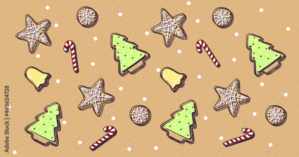 Christmas bell, cookies, and sugarcane pattern image