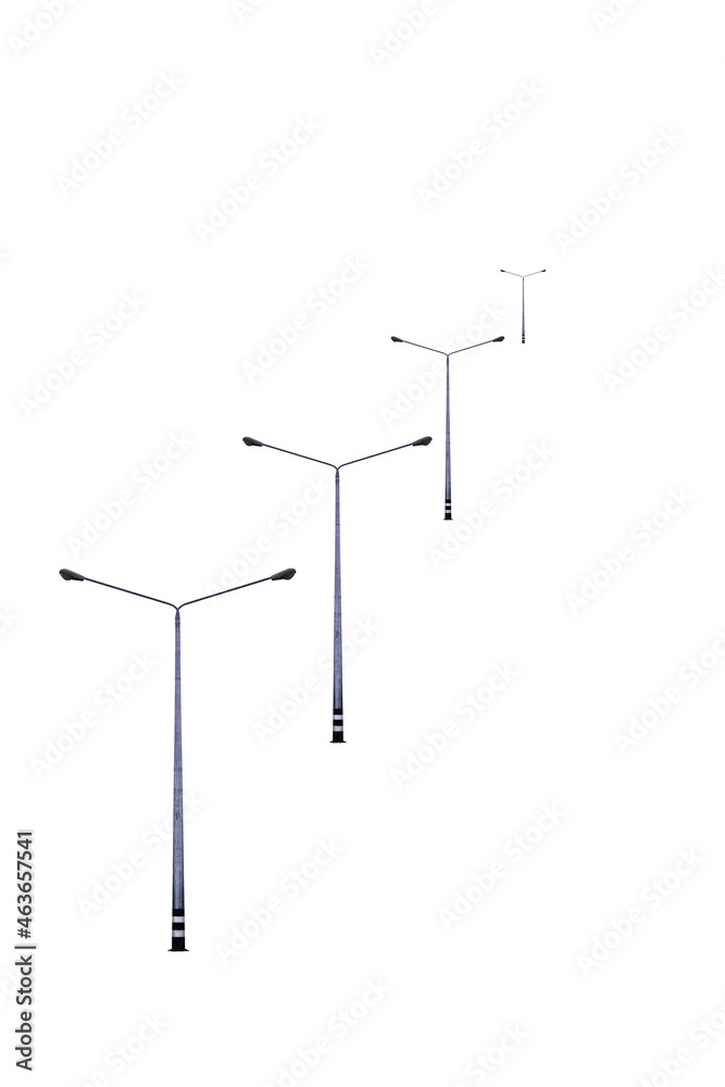 Street light or Road lamp isolated on white background.Steel electric poles, street lights Equipment