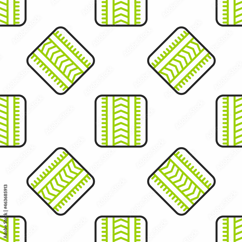 Line Tire track icon isolated seamless pattern on white background. Vector