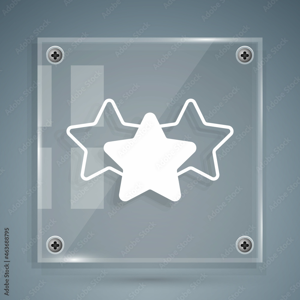 White Five stars customer product rating review icon isolated on grey background. Favorite, best rat