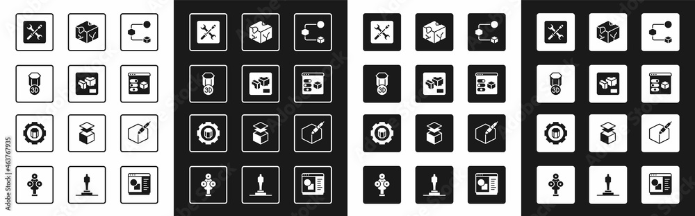 Set Isometric cube, 3D printer, setting, 3d pen tool and icon. Vector