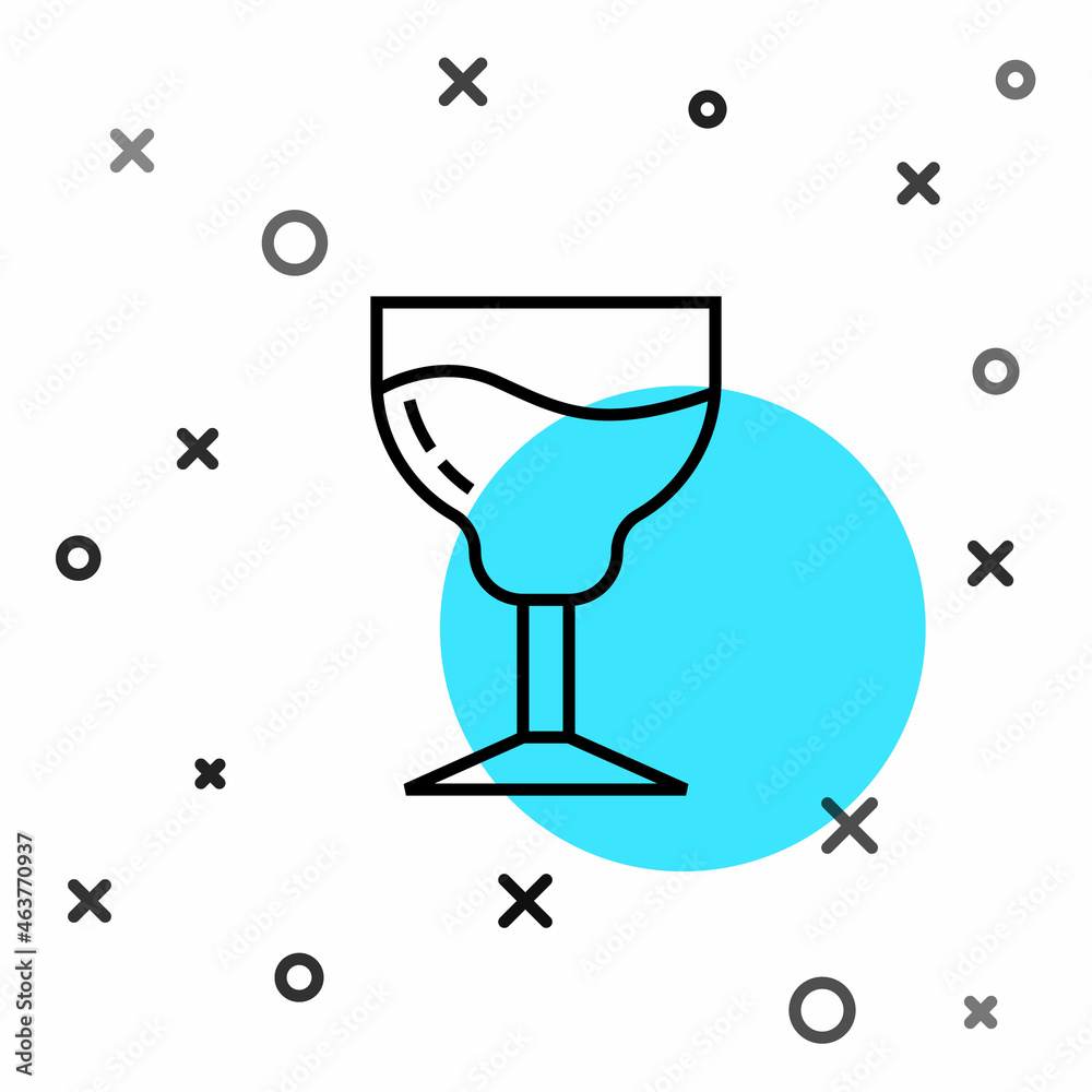 Black line Wine glass icon isolated on white background. Wineglass sign. Random dynamic shapes. Vect