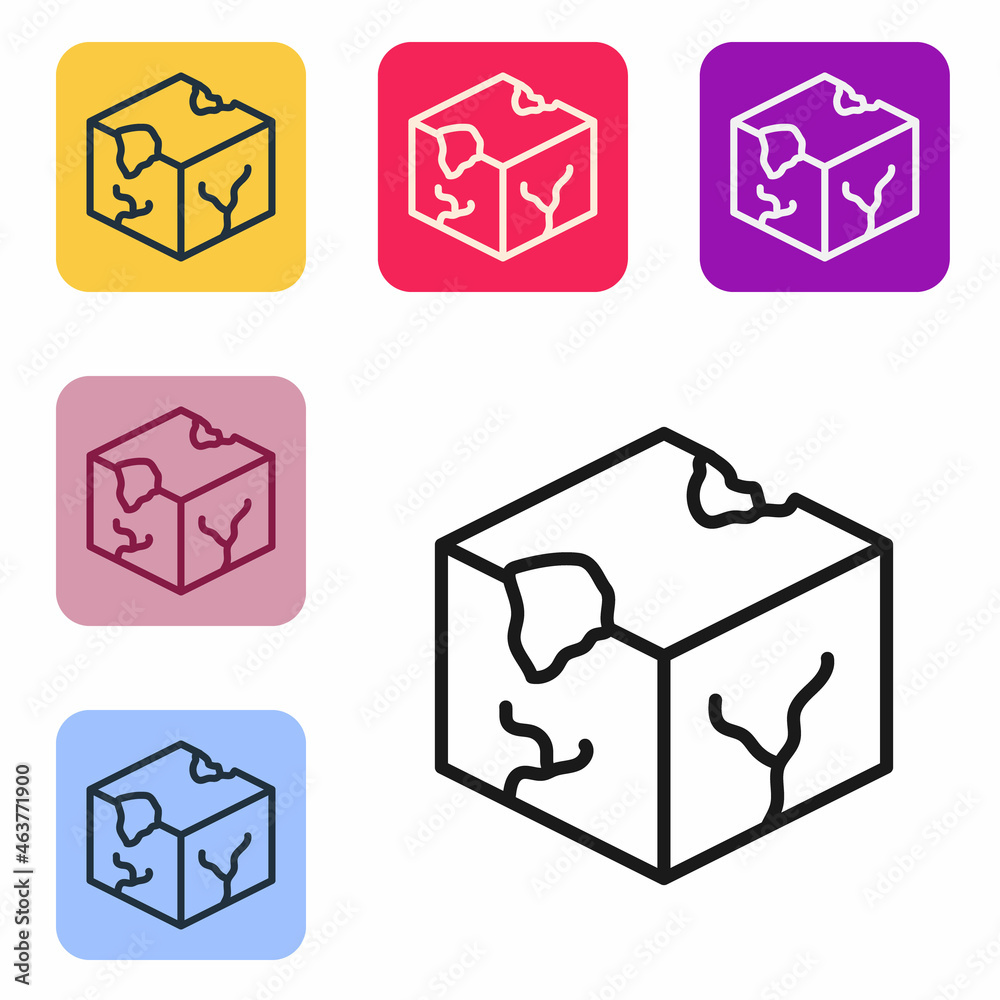 Black line Isometric cube icon isolated on white background. Geometric cubes solid icon. 3D square s