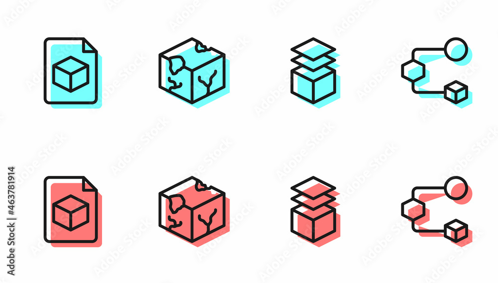 Set line Layers, Isometric cube file, and icon. Vector