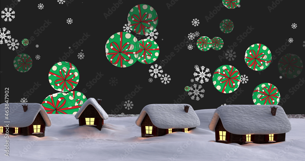 Image of houses in winter night scenery