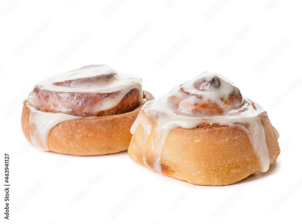 Traditional cinnamon rolls on white background