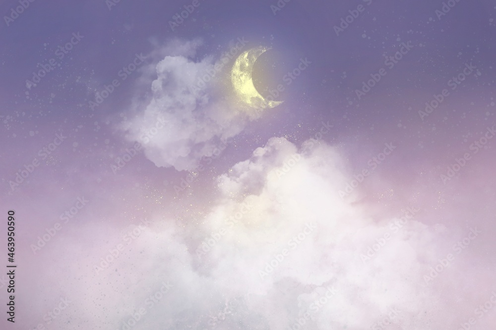 Pastel background with white crescent moon