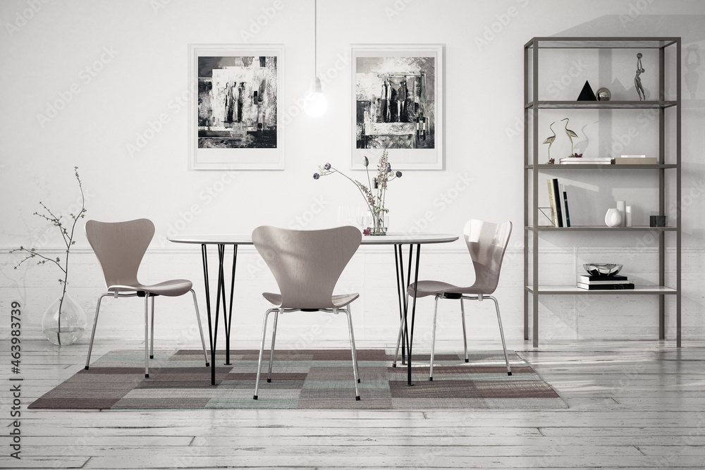 Cute Dinning Room Furniture Design - black and white 3D Visualization