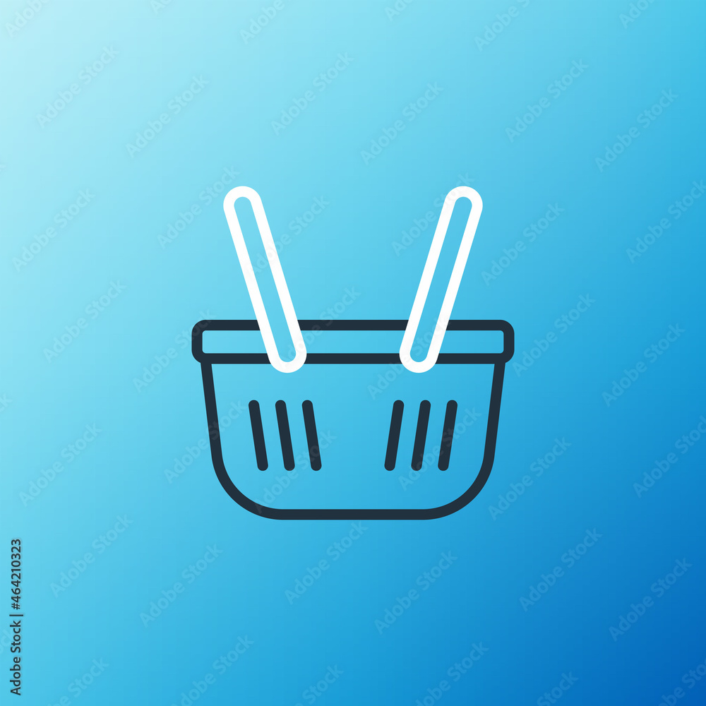 Line Shopping basket icon isolated on blue background. Online buying concept. Delivery service sign.